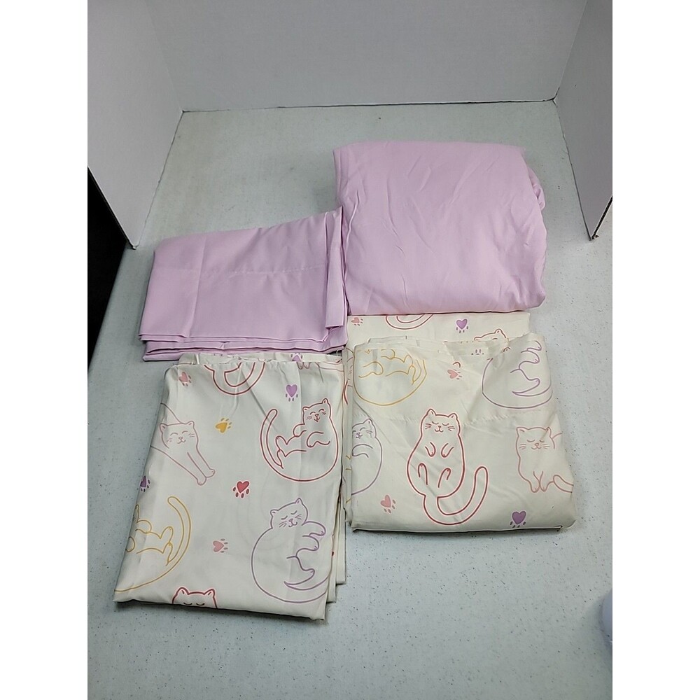 Kidz Mix Sleepy Cats Twin Fitted Flat 2 Pillow Case Set Pink